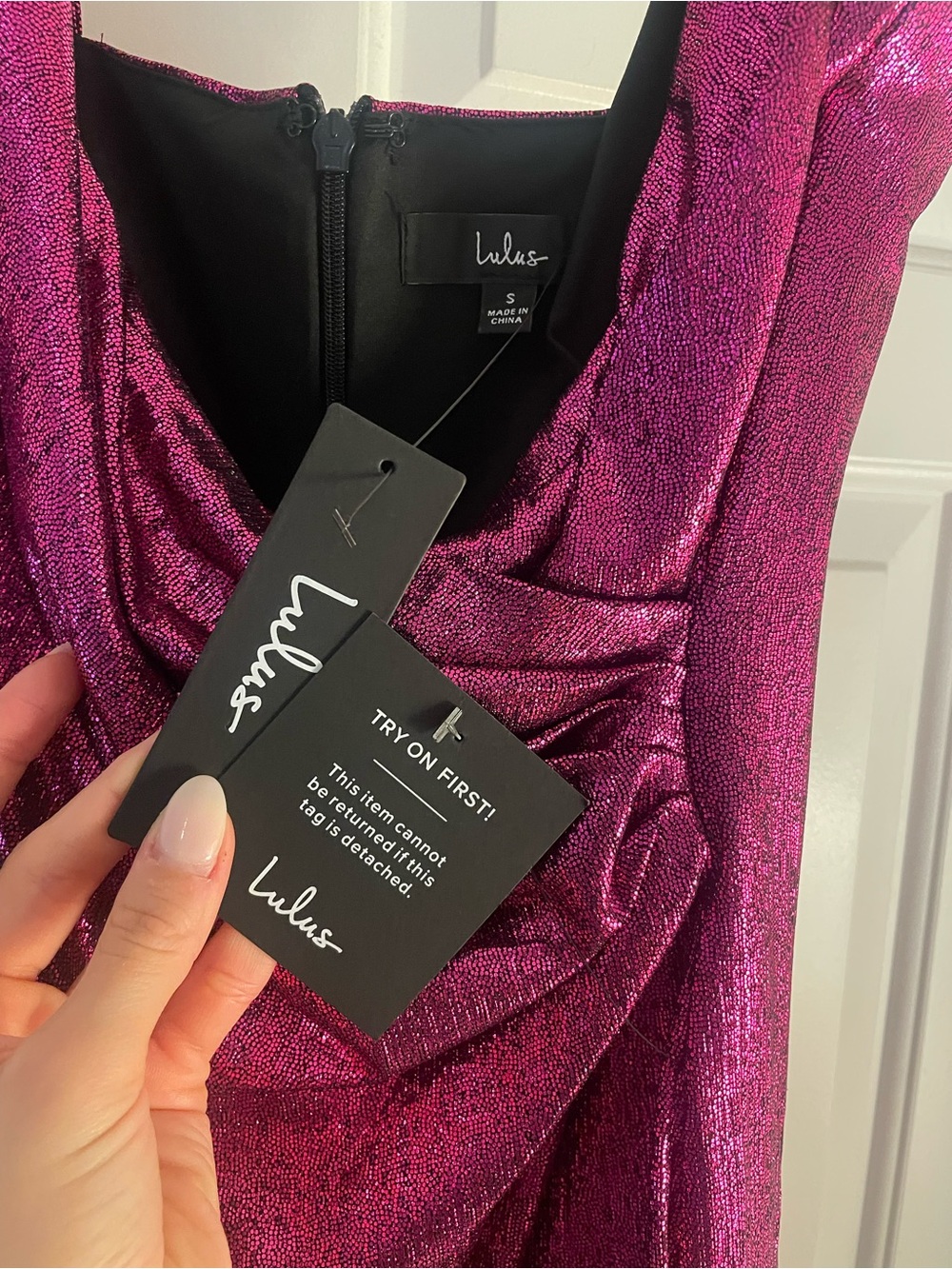 Lulu’s Shine Shiny Magenta Bodycon Mini Dress - Picture 6 of 6